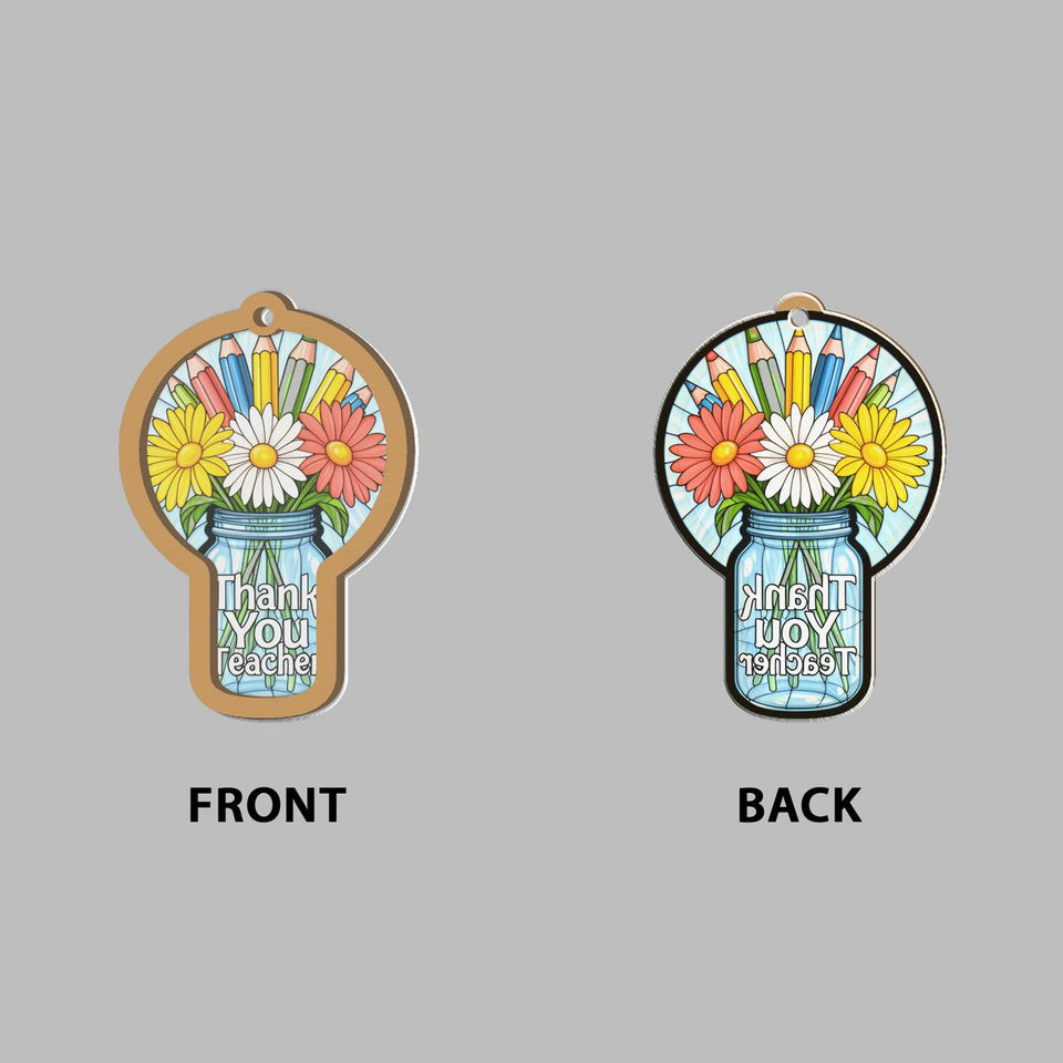 Teacher Flower Jar Circle Window Hanging Suncatcher