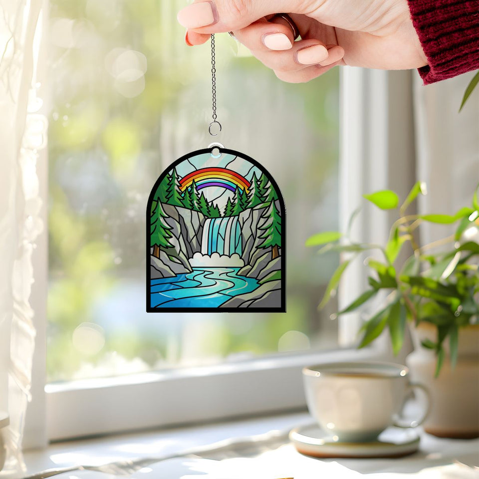 Mountain Waterfall Forest Acrylic Suncatcher