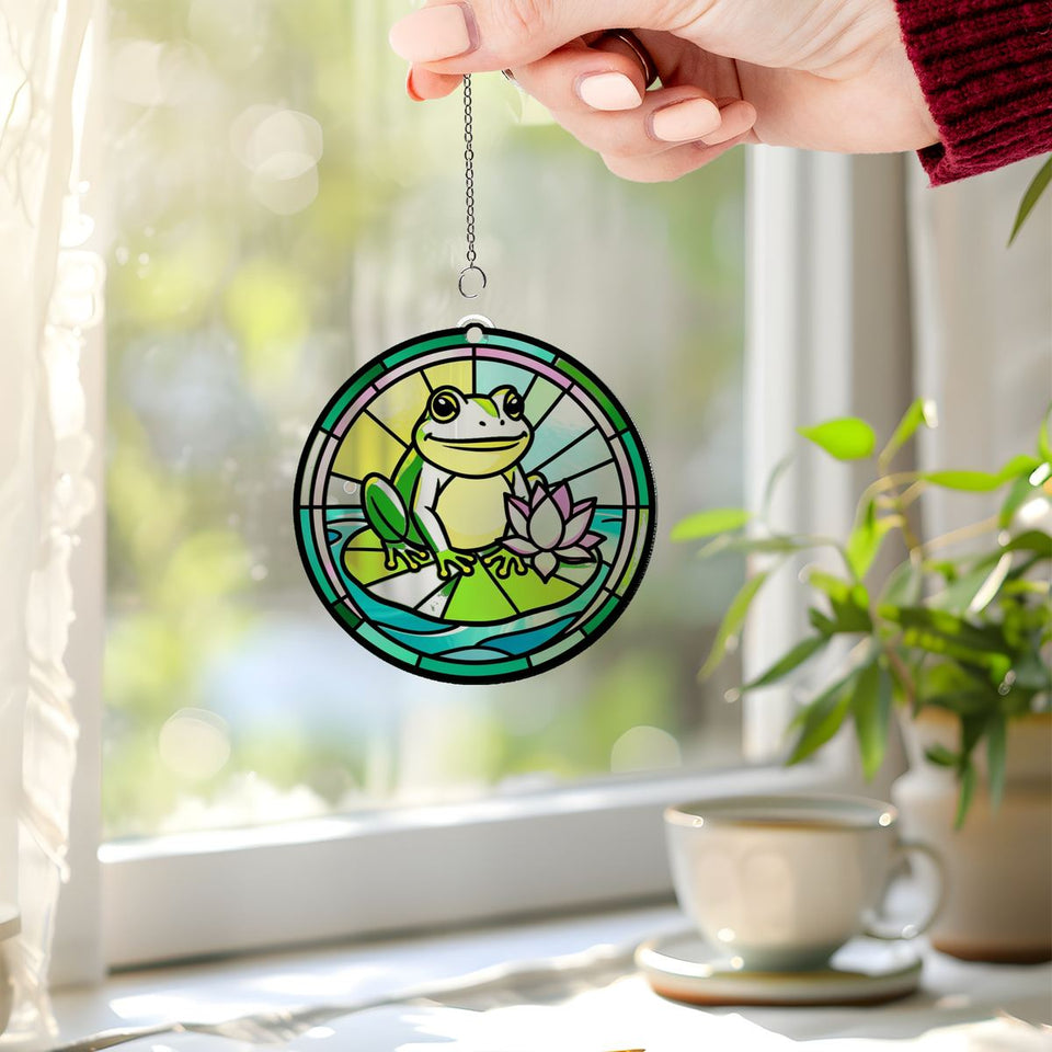 Frog Lily Pad Circle Acrylic Suncatcher