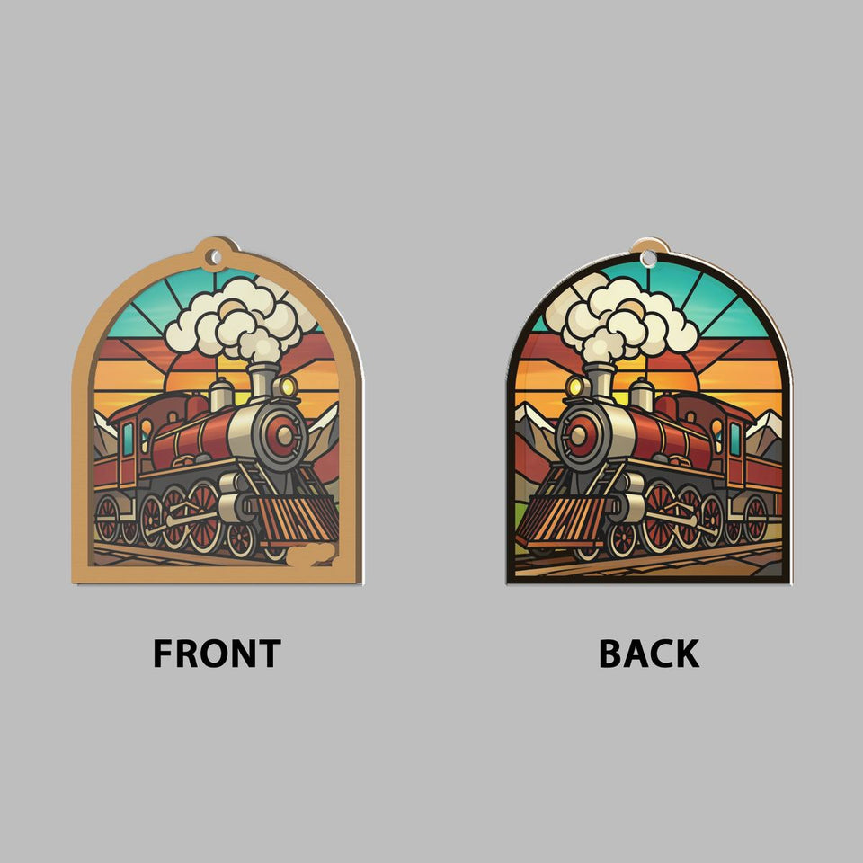 Steam Train Mountain Arch Window Hanging Suncatcher