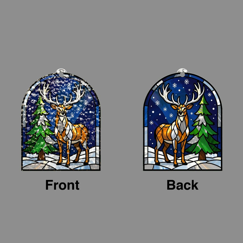 Snowy Stag Pine Arch Water Ripple Suncatcher