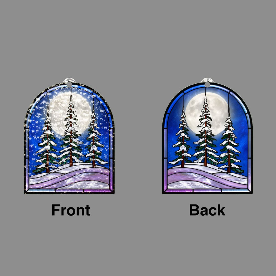 Snowy Evergreen Forest Arch Water Ripple Suncatcher