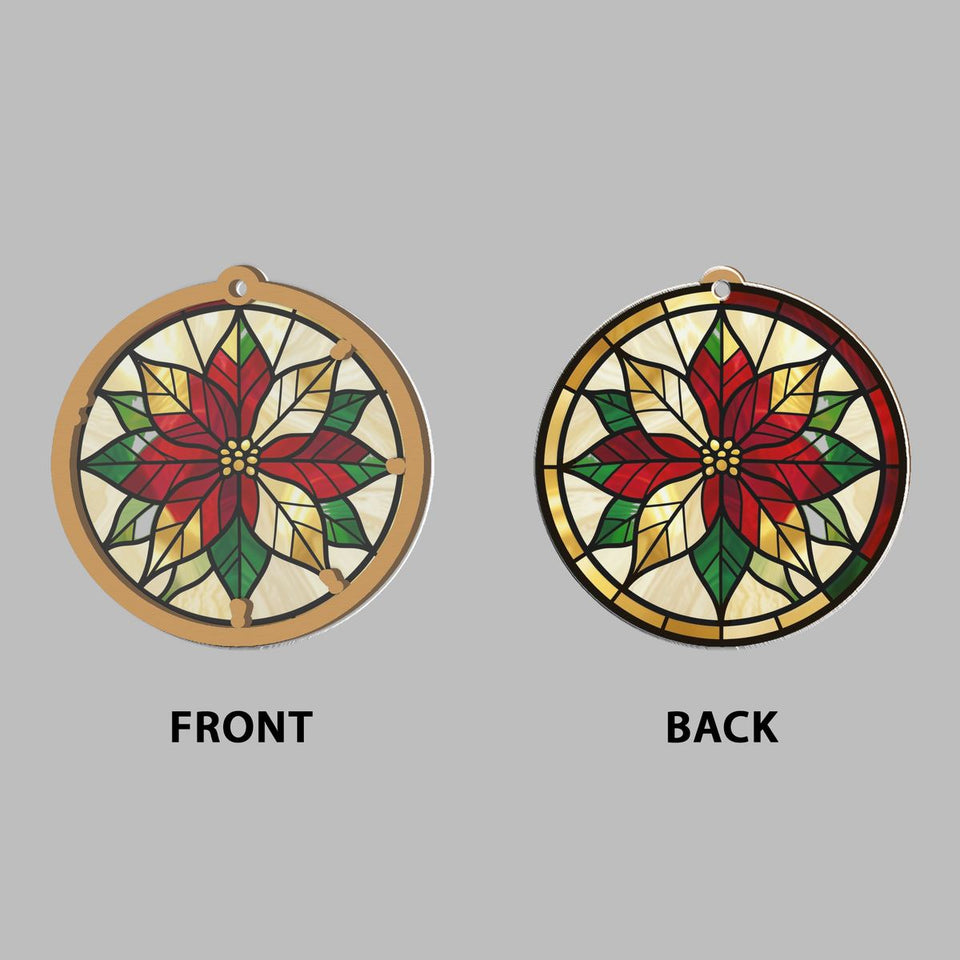 Poinsettia Wreath Circle Window Hanging Suncatcher