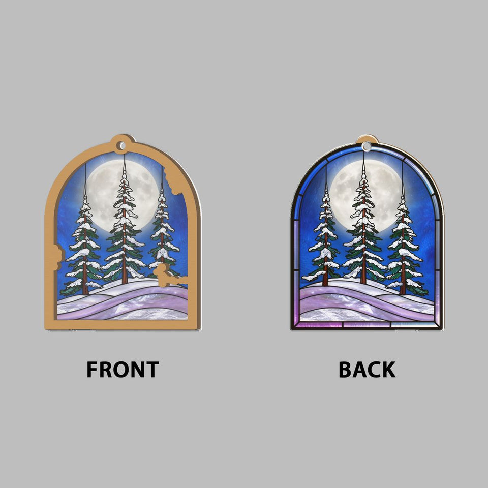 Snowy Evergreen Forest Arch Window Hanging Suncatcher