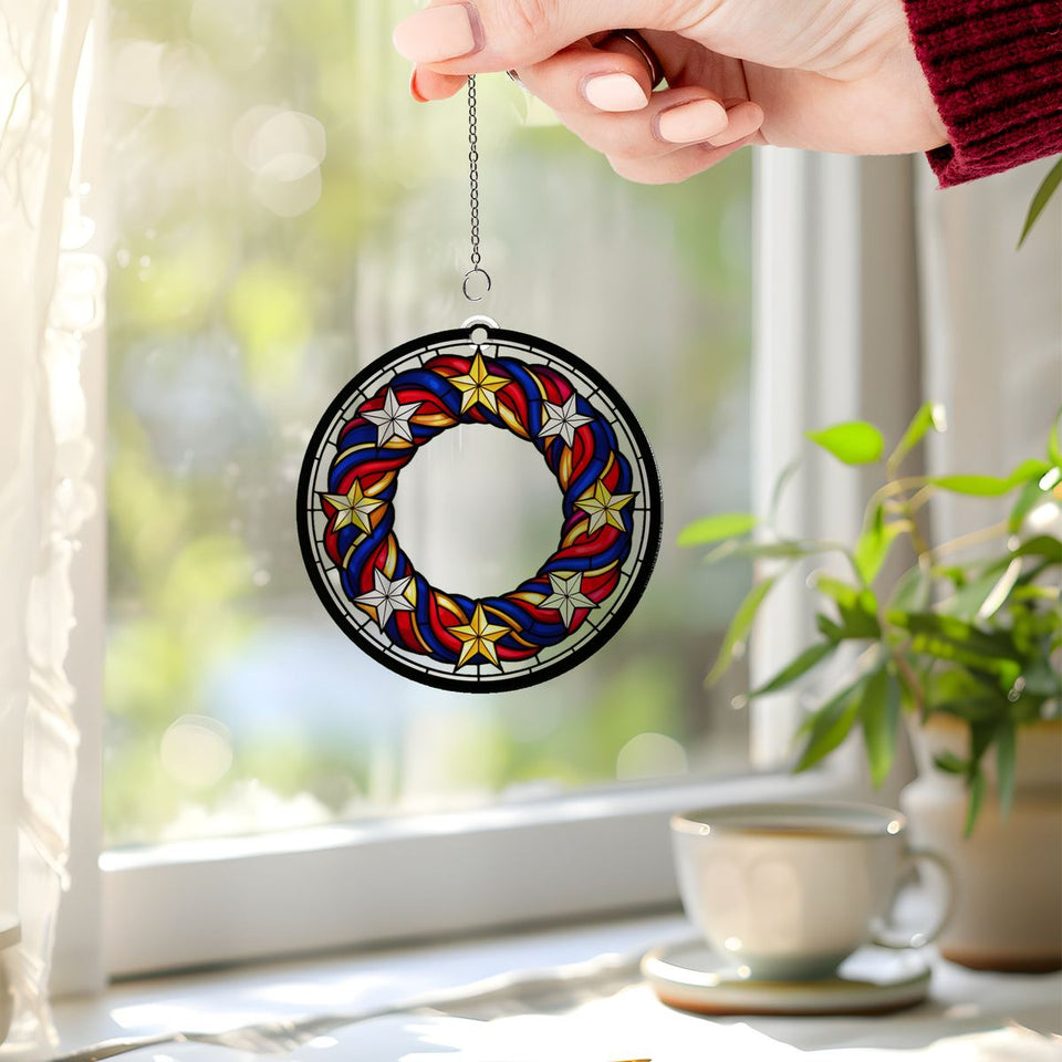 Patriotic Star Wreath Acrylic Suncatcher