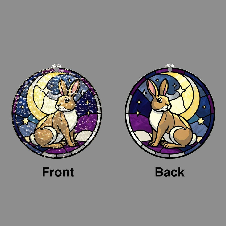 Moon Gazing Hare Circle Water Ripple Suncatcher