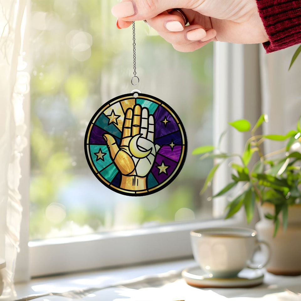 Celestial Hand Moon Circle Acrylic Suncatcher