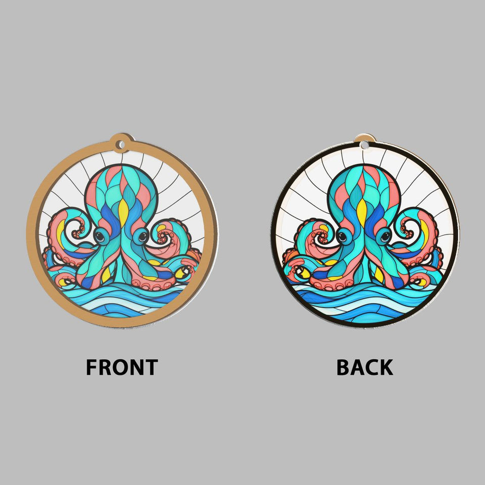 Curious Octopus Wave Circle Window Hanging Suncatcher