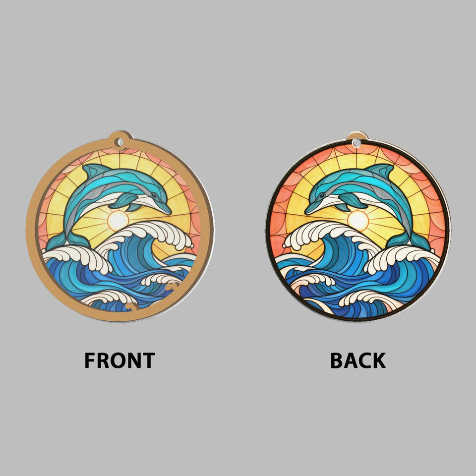 Dolphin Wave Circle Window Hanging Suncatcher