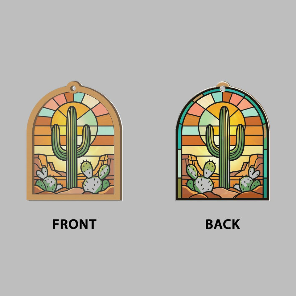 Desert Saguaro Sunset Arch Window Hanging Suncatcher