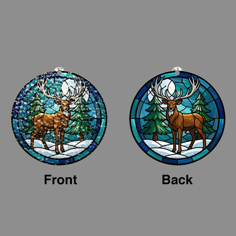 Winter Stag Evergreen Circle Water Ripple Suncatcher