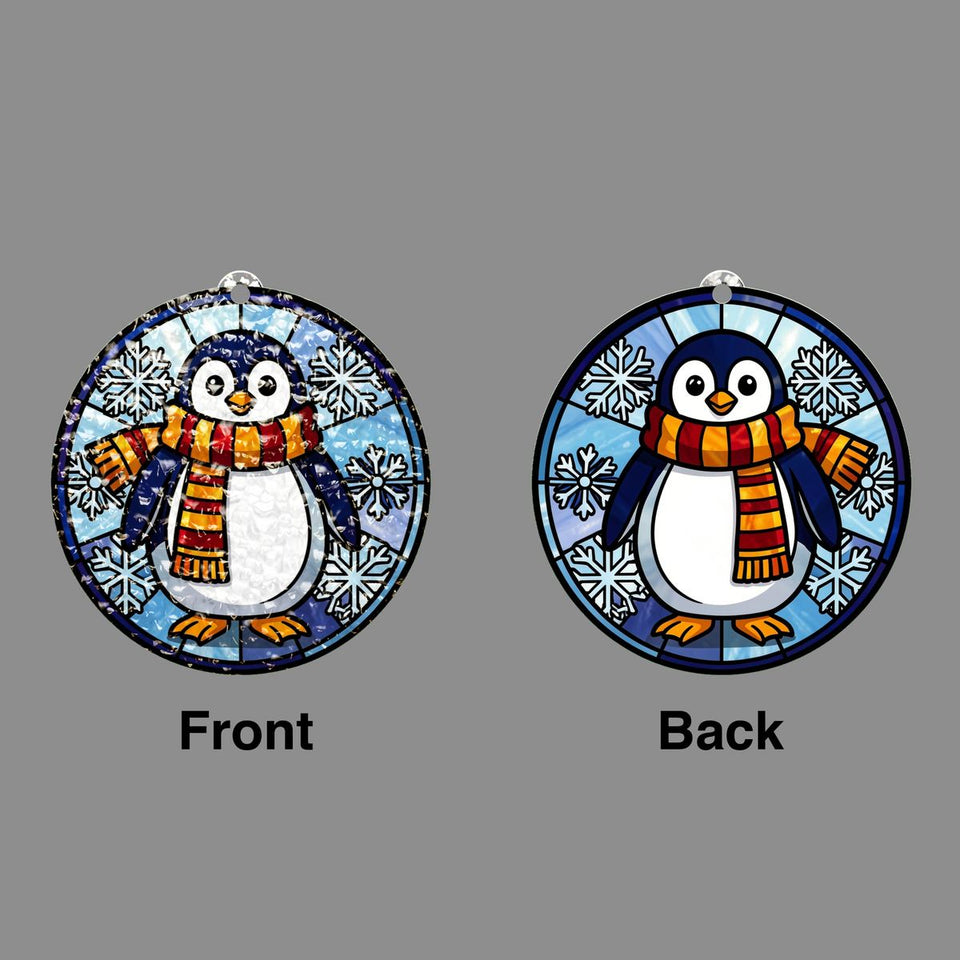 Penguin Scarf Snowflake Water Ripple Suncatcher