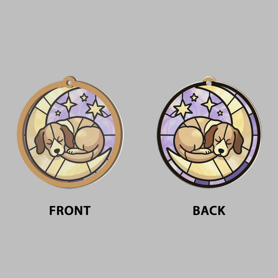 Sleeping Puppy Moon Circle Window Hanging Suncatcher
