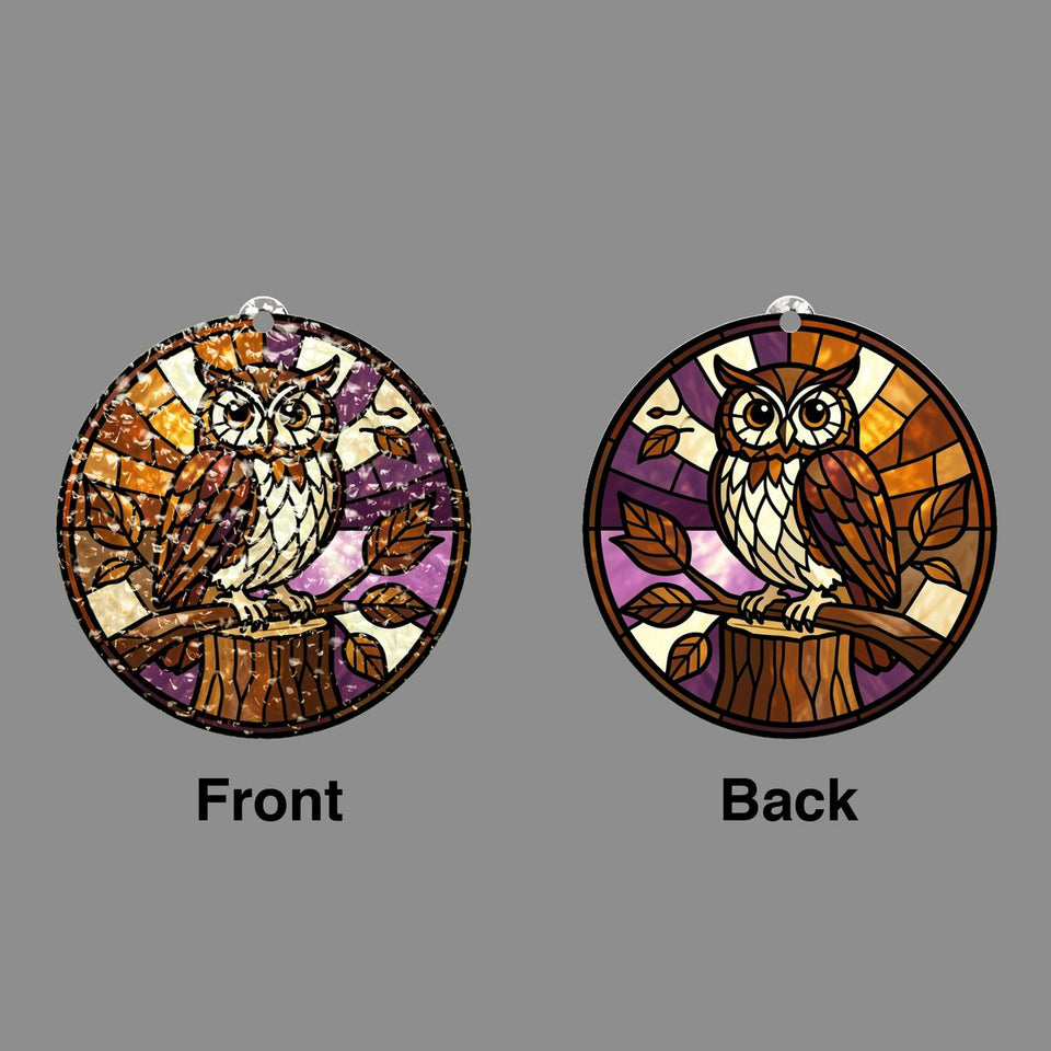 Autumn Owl Circle Water Ripple Suncatcher