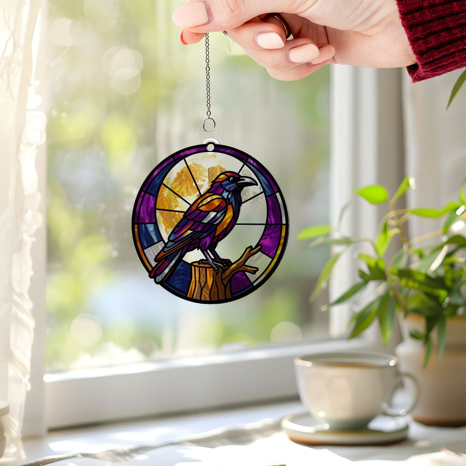 Gothic Raven Moon Circle Acrylic Suncatcher
