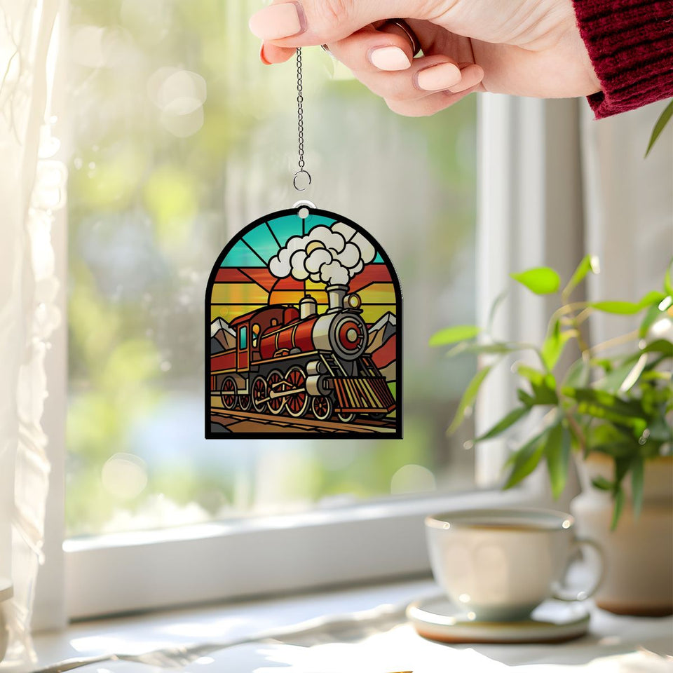 Steam Train Mountain Arch Acrylic Suncatcher
