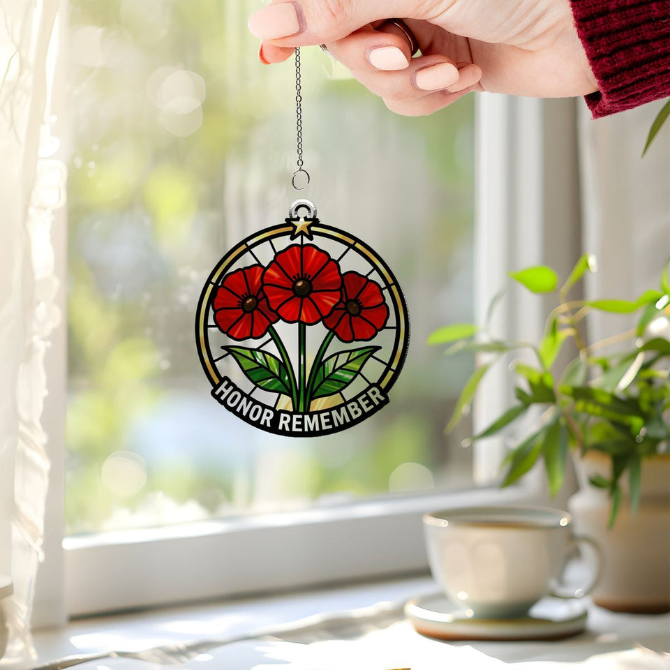 Red Poppy Veterans Circle Acrylic Suncatcher