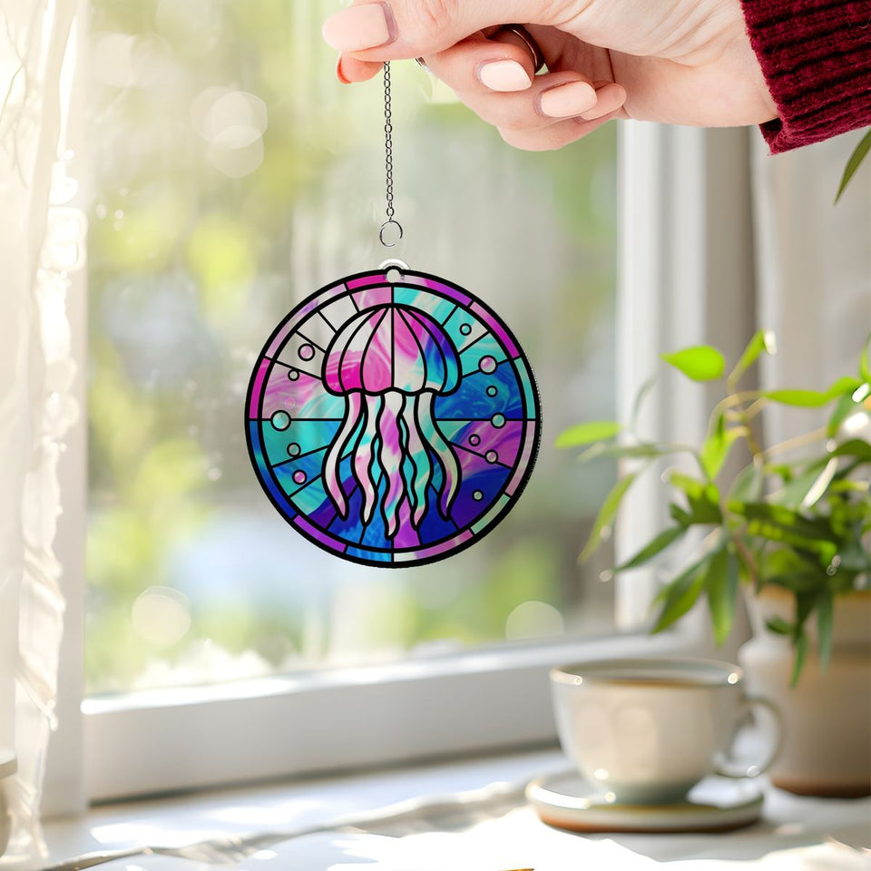 Jellyfish Glow Circle Acrylic Suncatcher