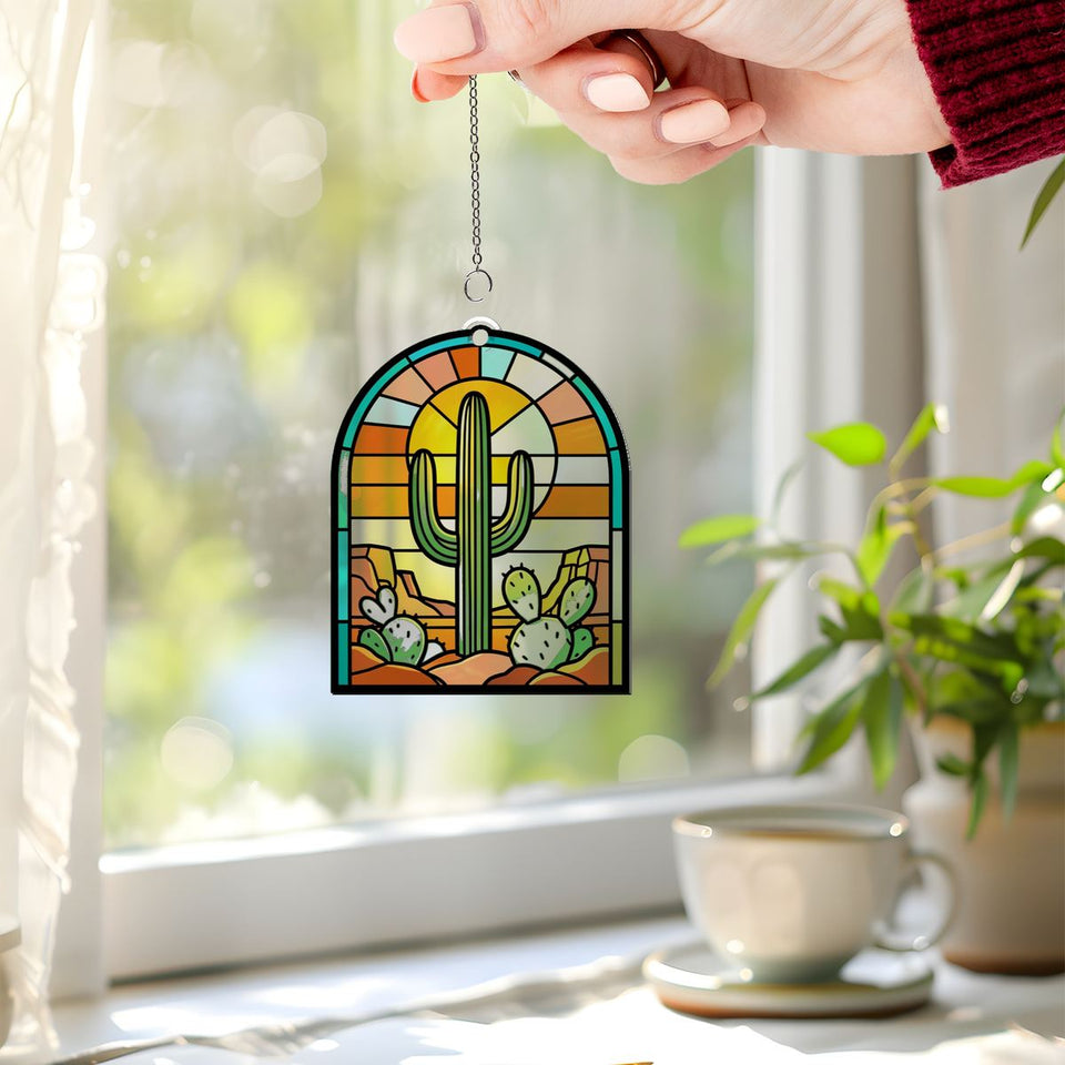 Desert Saguaro Sunset Arch Acrylic Suncatcher