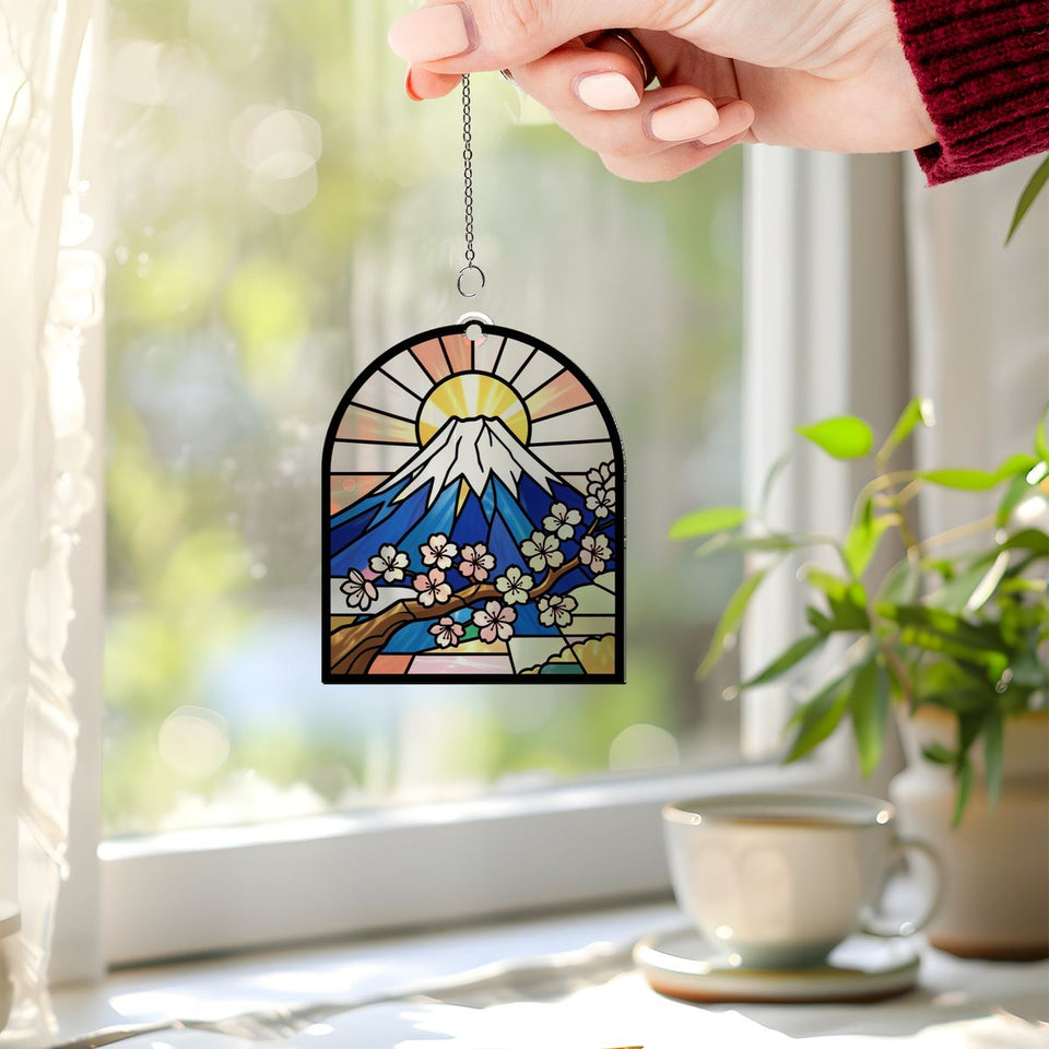 Mount Fuji Blossom Arch Acrylic Suncatcher