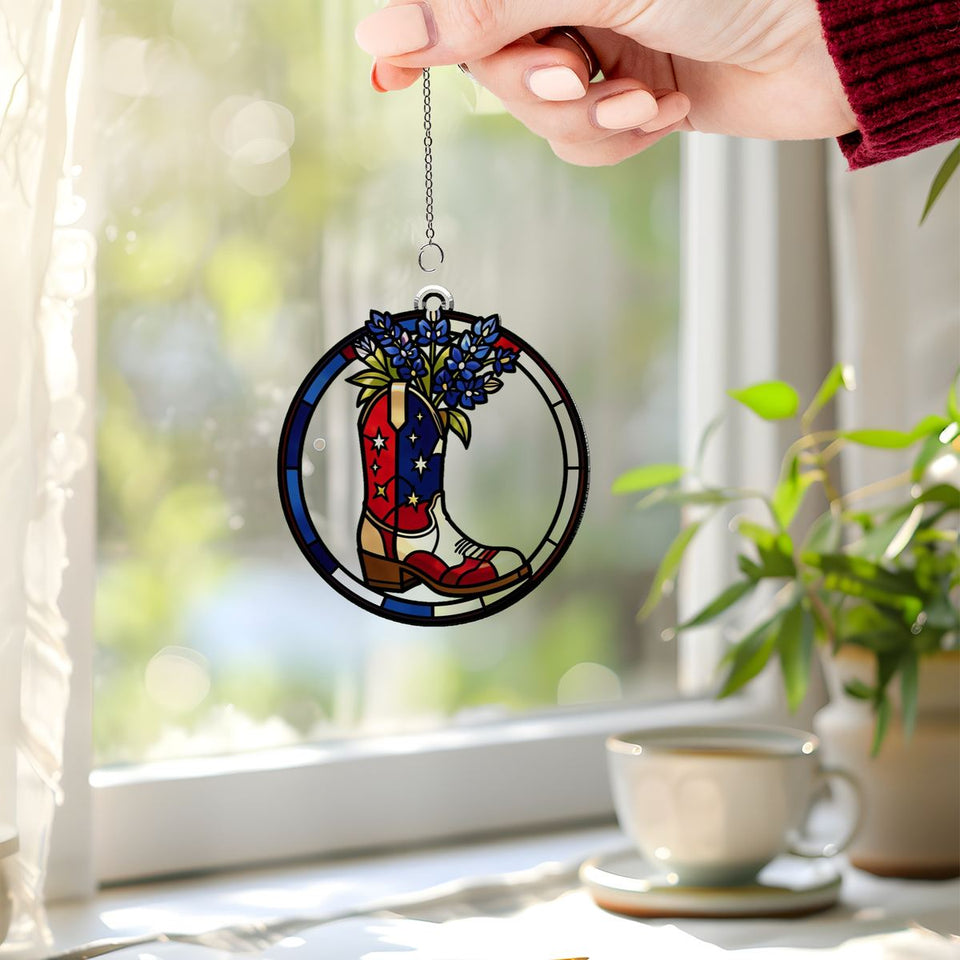 Americana Cowboy Boot Circle Acrylic Suncatcher
