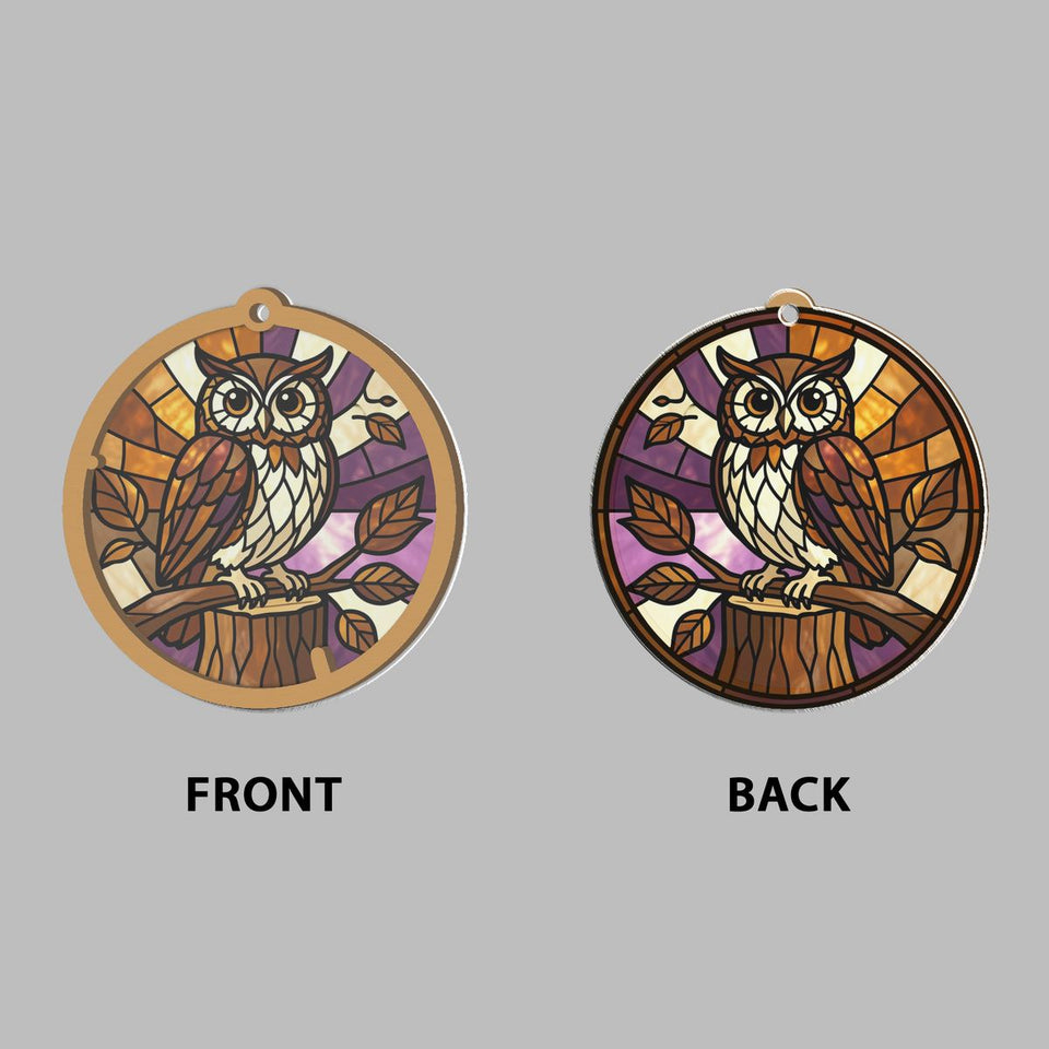 Autumn Owl Circle Window Hanging Suncatcher