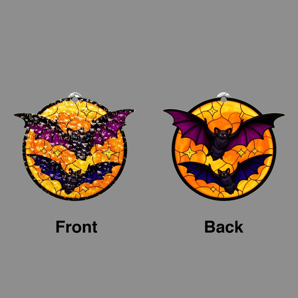 Bats Over Orange Moon Water Ripple Suncatcher