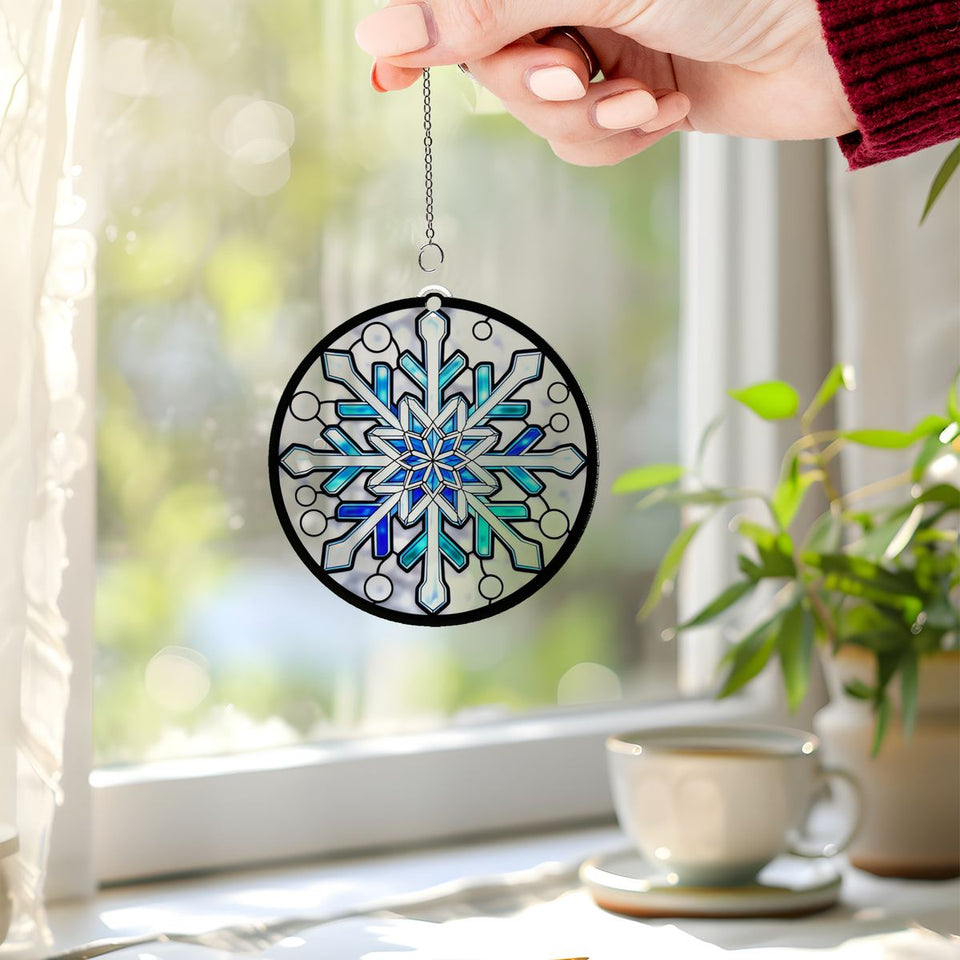 Frosted Snowflake Circle Acrylic Suncatcher