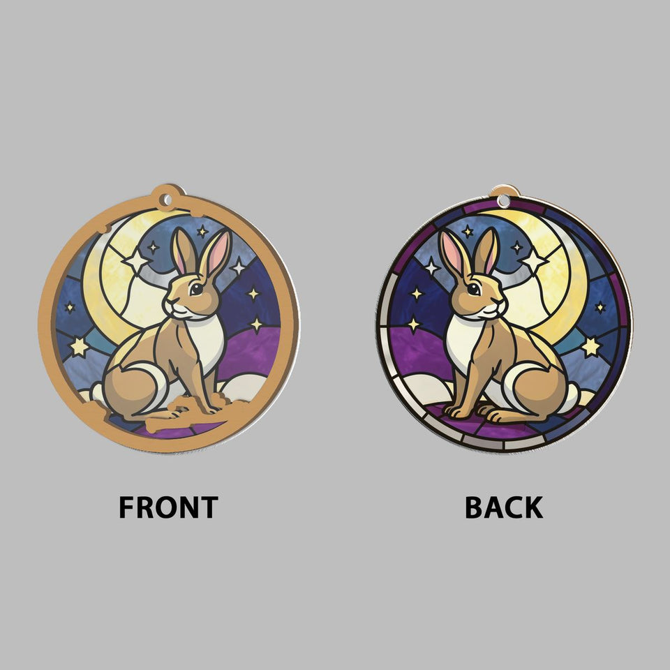 Moon Gazing Hare Circle Window Hanging Suncatcher