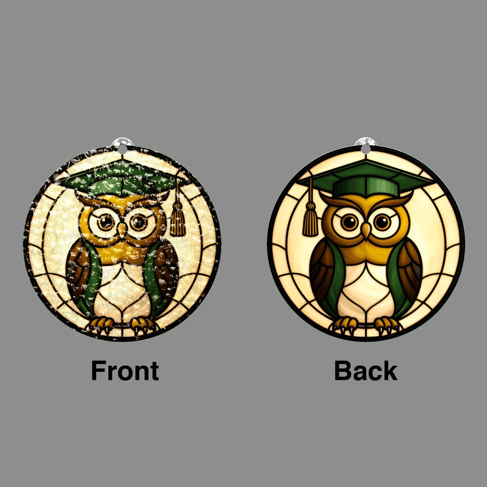 Wise Owl Graduation Cap Water Ripple Suncatcher