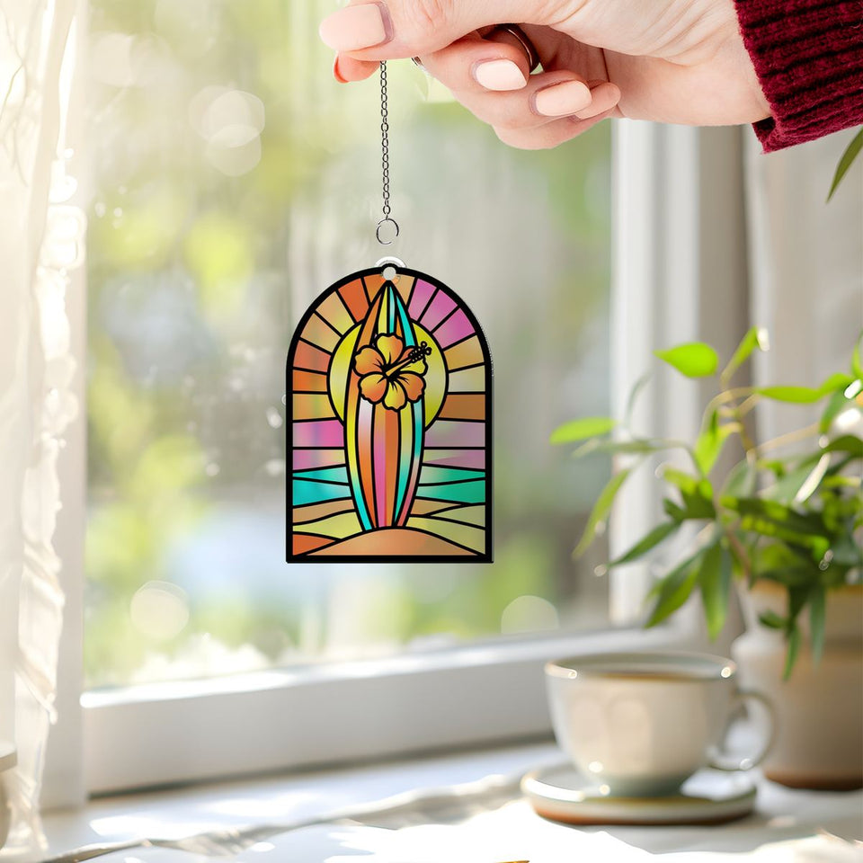 Surfboard Sunset Arch Acrylic Suncatcher