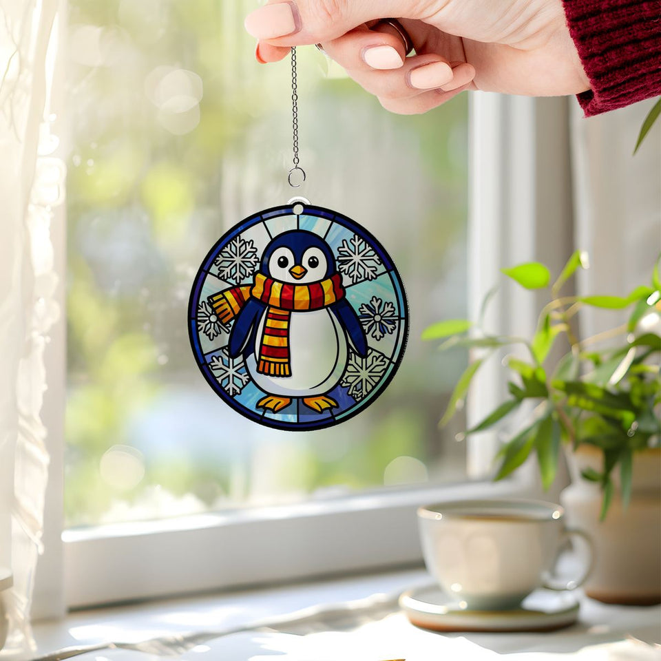 Penguin Scarf Snowflake Acrylic Suncatcher