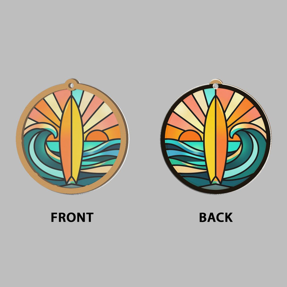 Surfboard Wave Sunset Circle Window Hanging Suncatcher