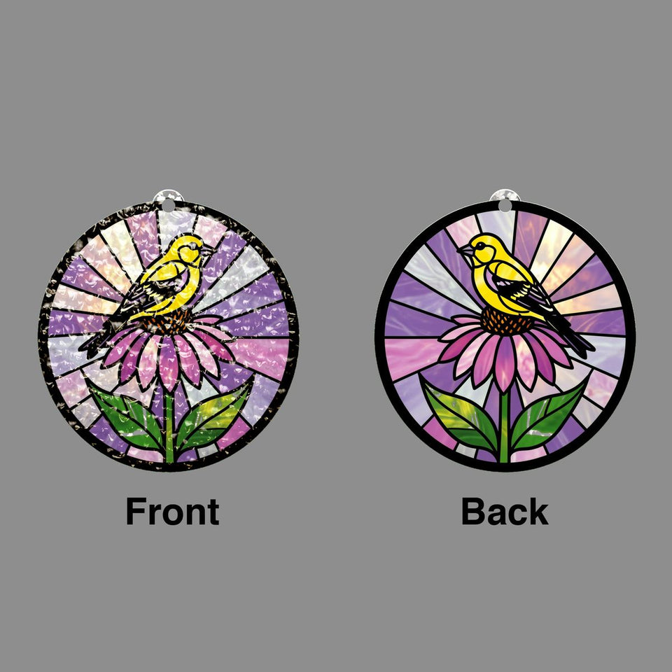 Goldfinch Coneflower Circle Water Ripple Suncatcher