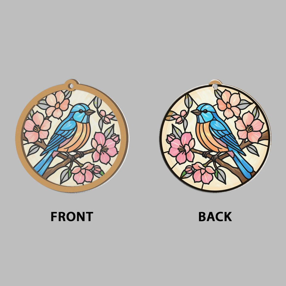 Bluebird Blossom Circle Window Hanging Suncatcher