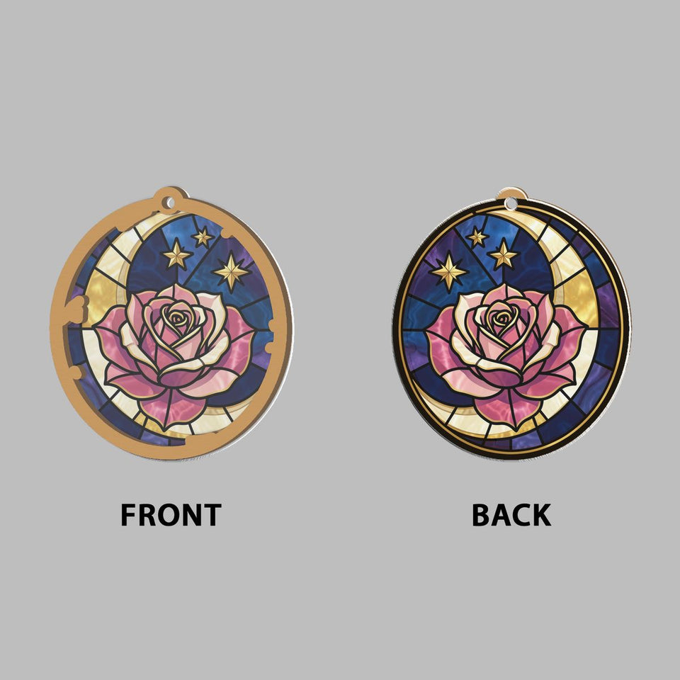 Celestial Rose Moon Circle Window Hanging Suncatcher