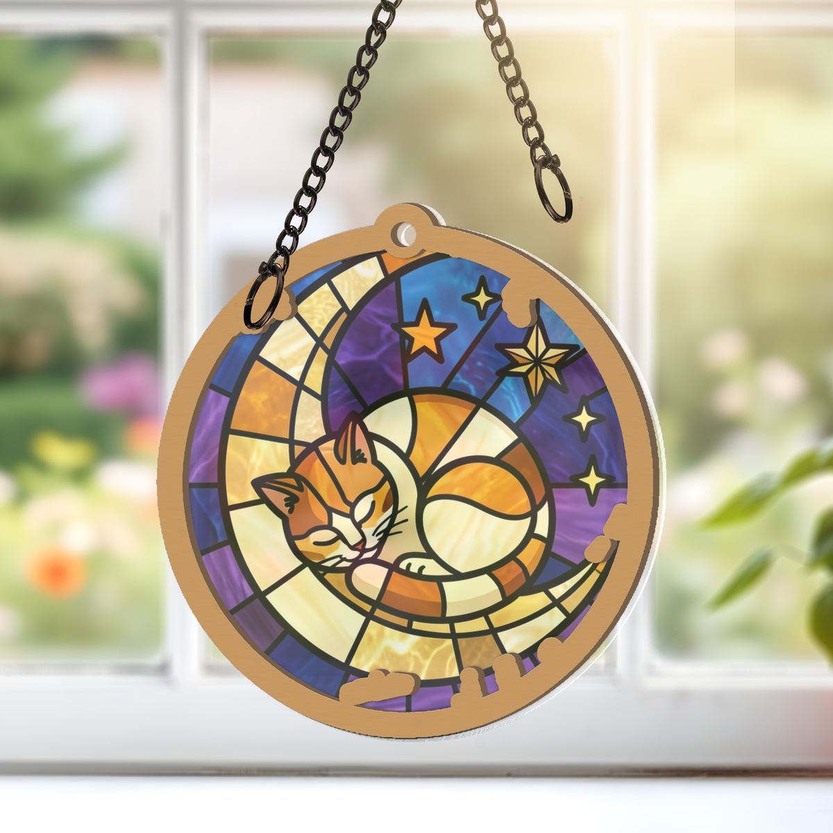 Sleeping Cat Crescent Window Window Hanging Suncatcher