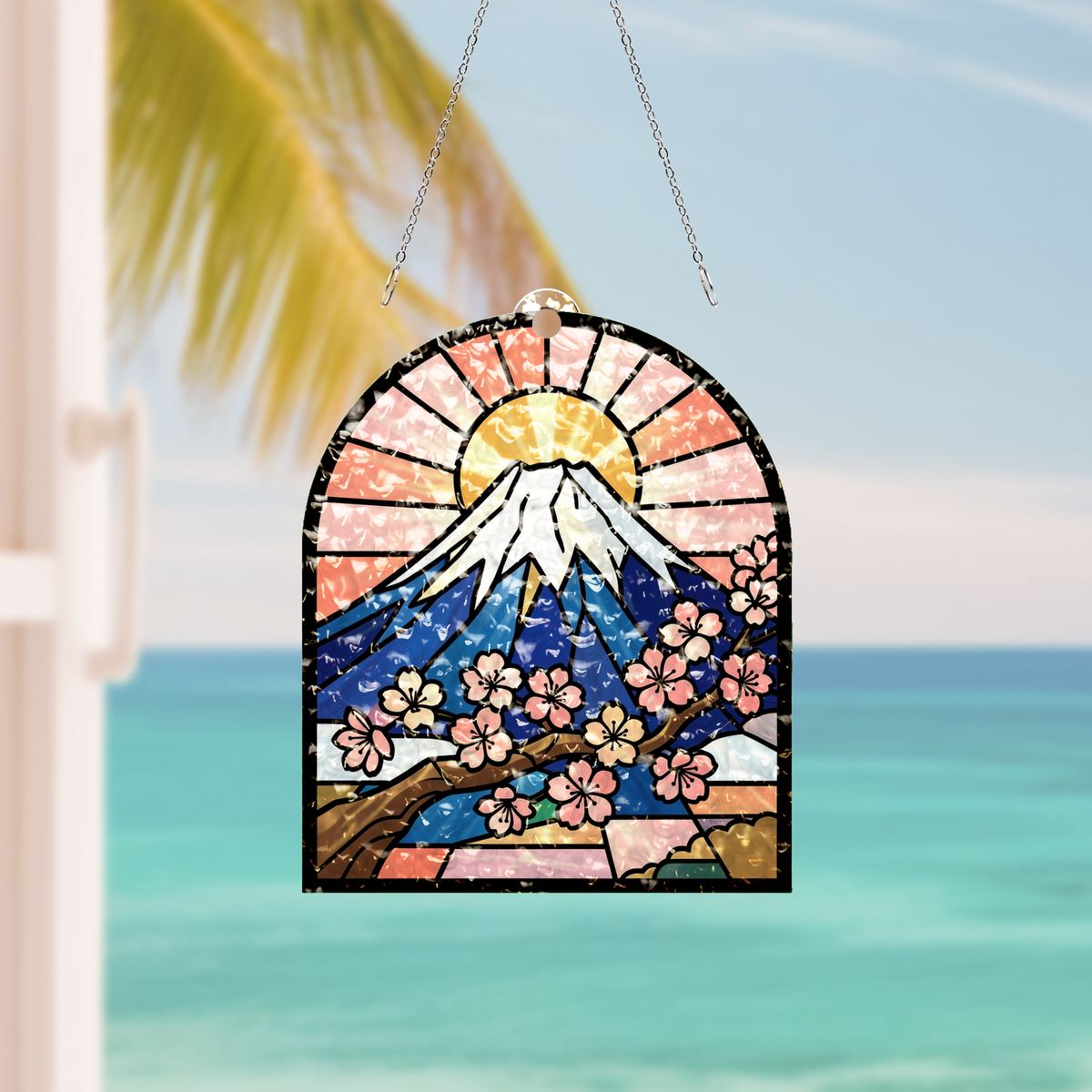 Mount Fuji Blossom Arch Water Ripple Suncatcher