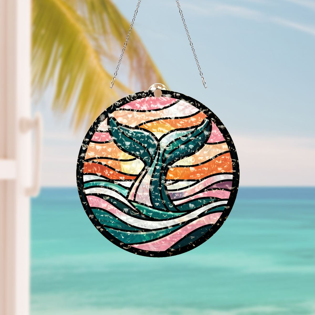 Humpback Whale Tail Circle Water Ripple Suncatcher