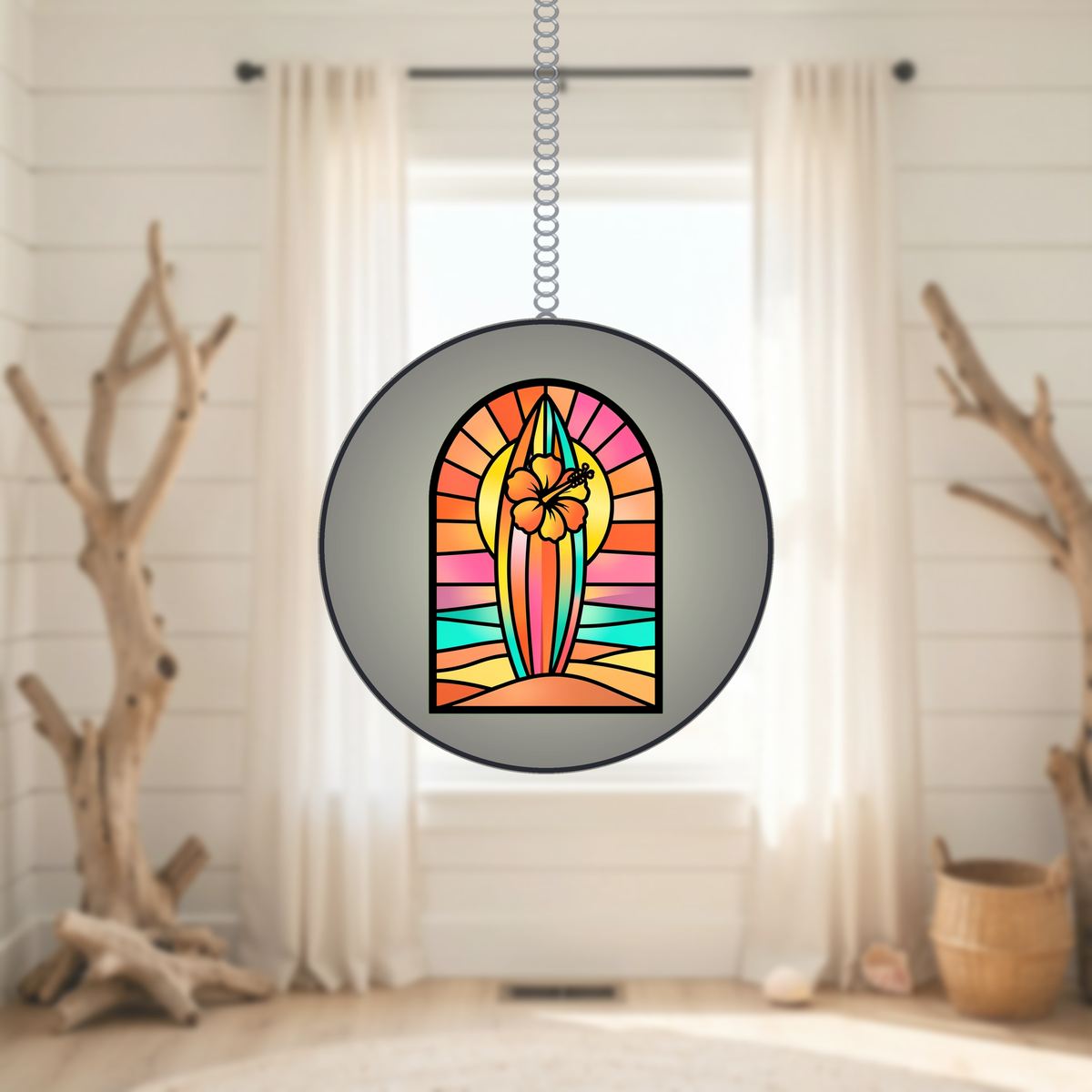 Surfboard Sunset Arch Stained Glass Suncatcher