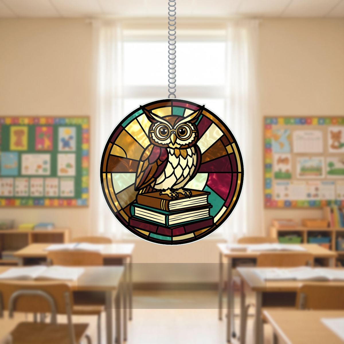Wise Owl Books Circle Wavy Acrylic Suncatcher Ornament