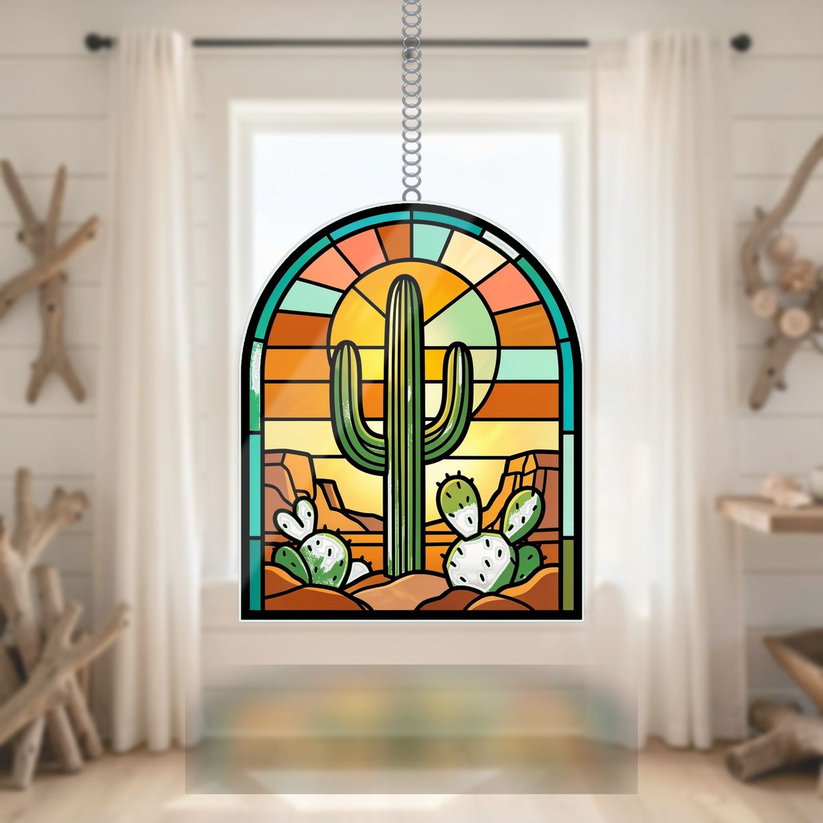 Desert Saguaro Sunset Arch Wavy Acrylic Suncatcher Ornament