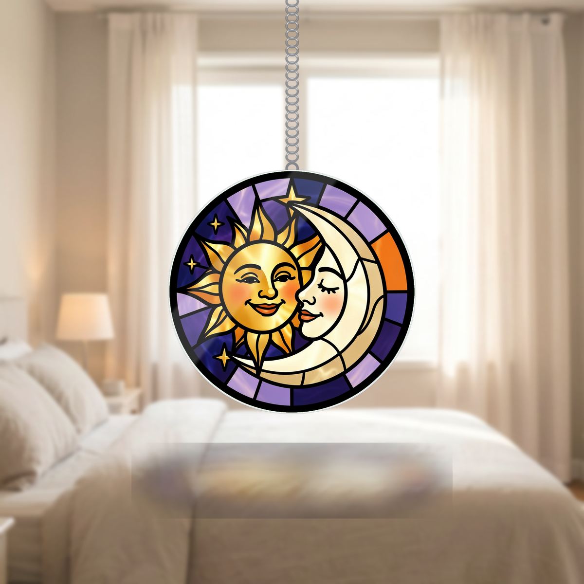 Sun and Moon Embrace Circle Wavy Acrylic Suncatcher Ornament
