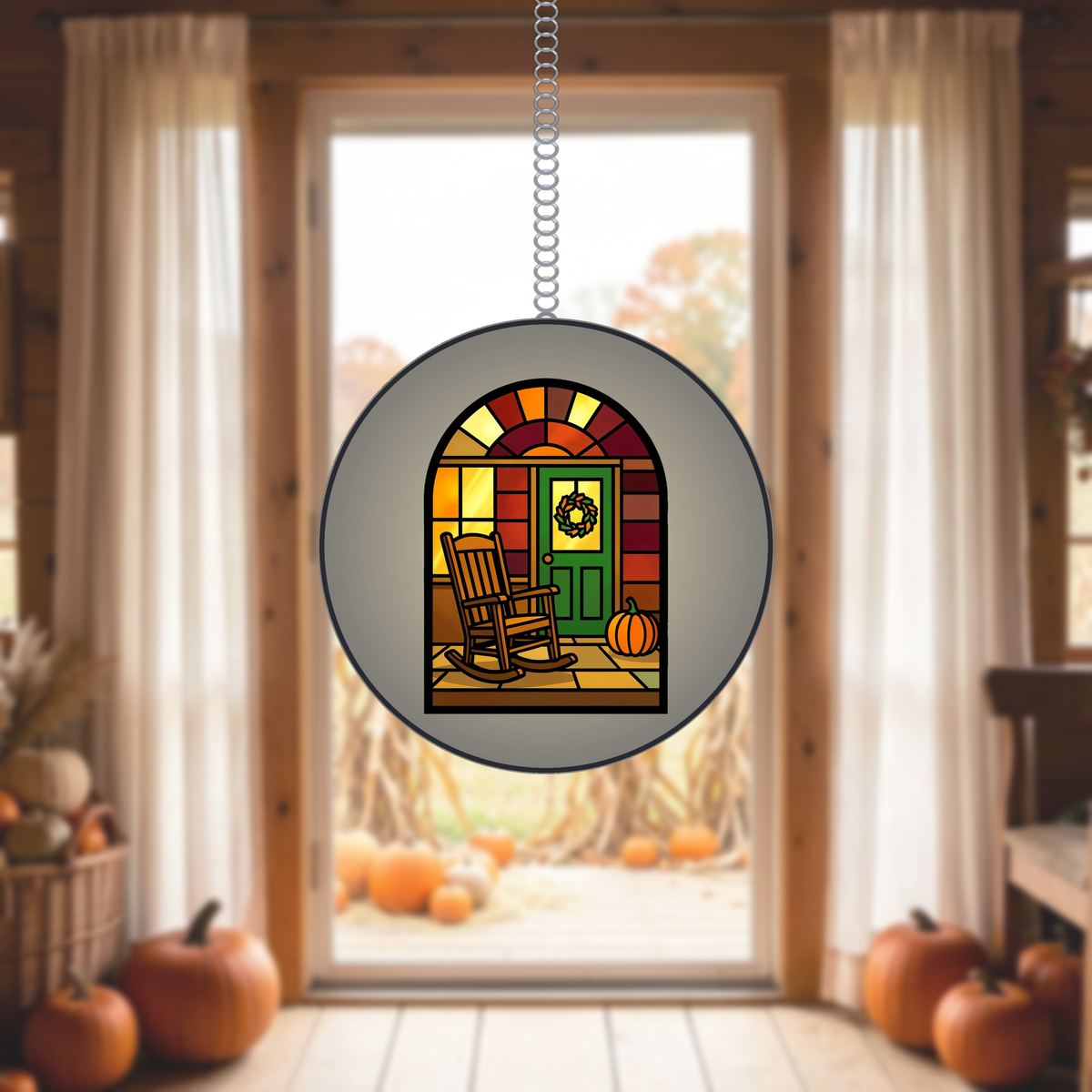 Front Porch Rocking Chair Arch Stained Glass Suncatcher