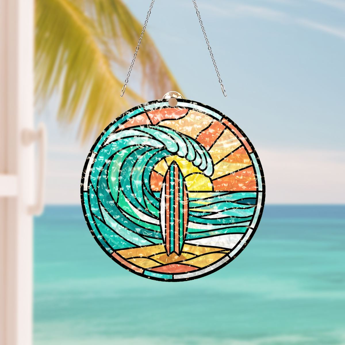 Surfboard Wave Circle Water Ripple Suncatcher