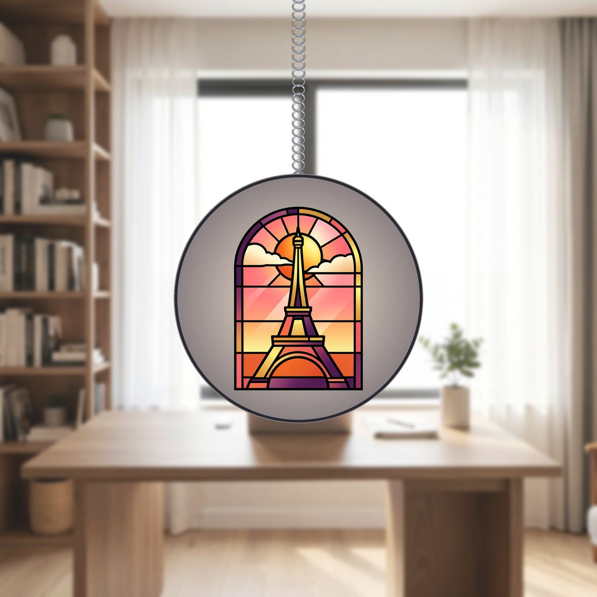 Eiffel Tower Sunset Arch Stained Glass Suncatcher