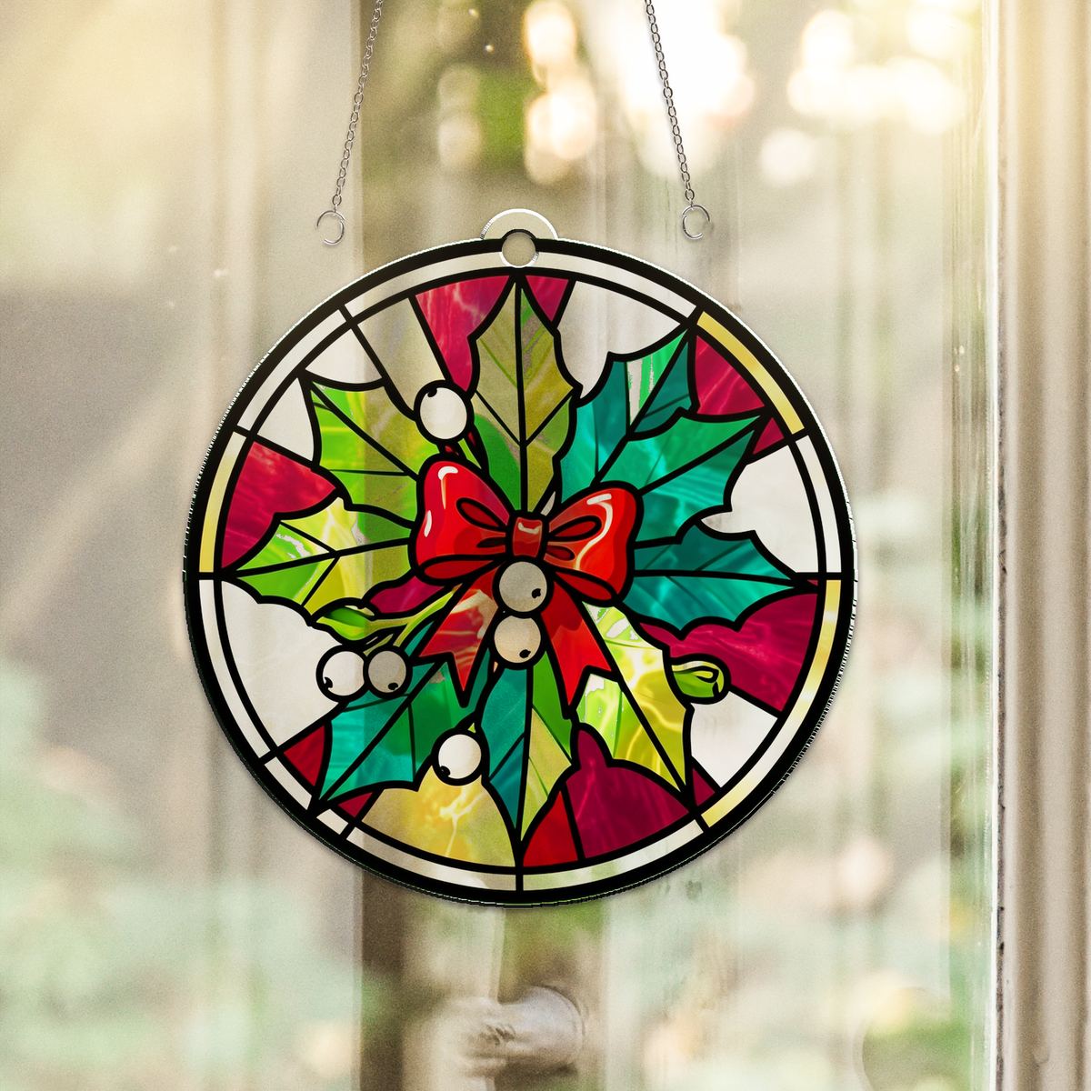 Mistletoe Bow Circle Acrylic Suncatcher
