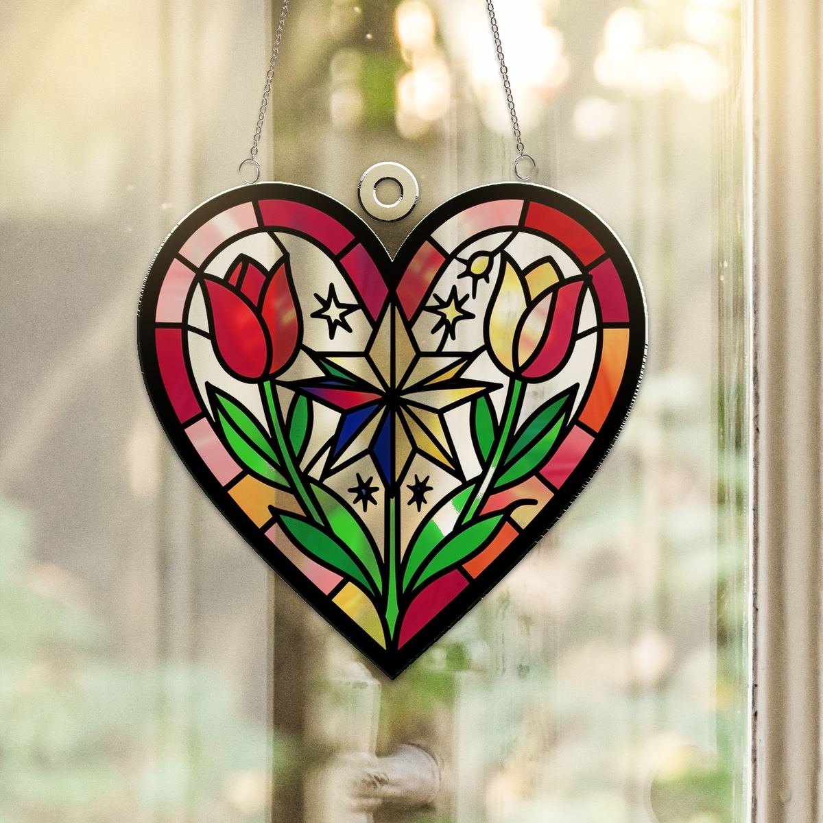 Nordic Folk Heart Wreath Acrylic Suncatcher
