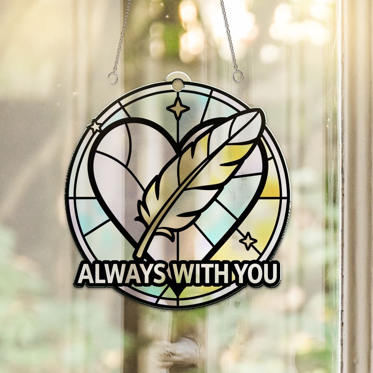 Feather Heart Remembrance Circle Acrylic Suncatcher