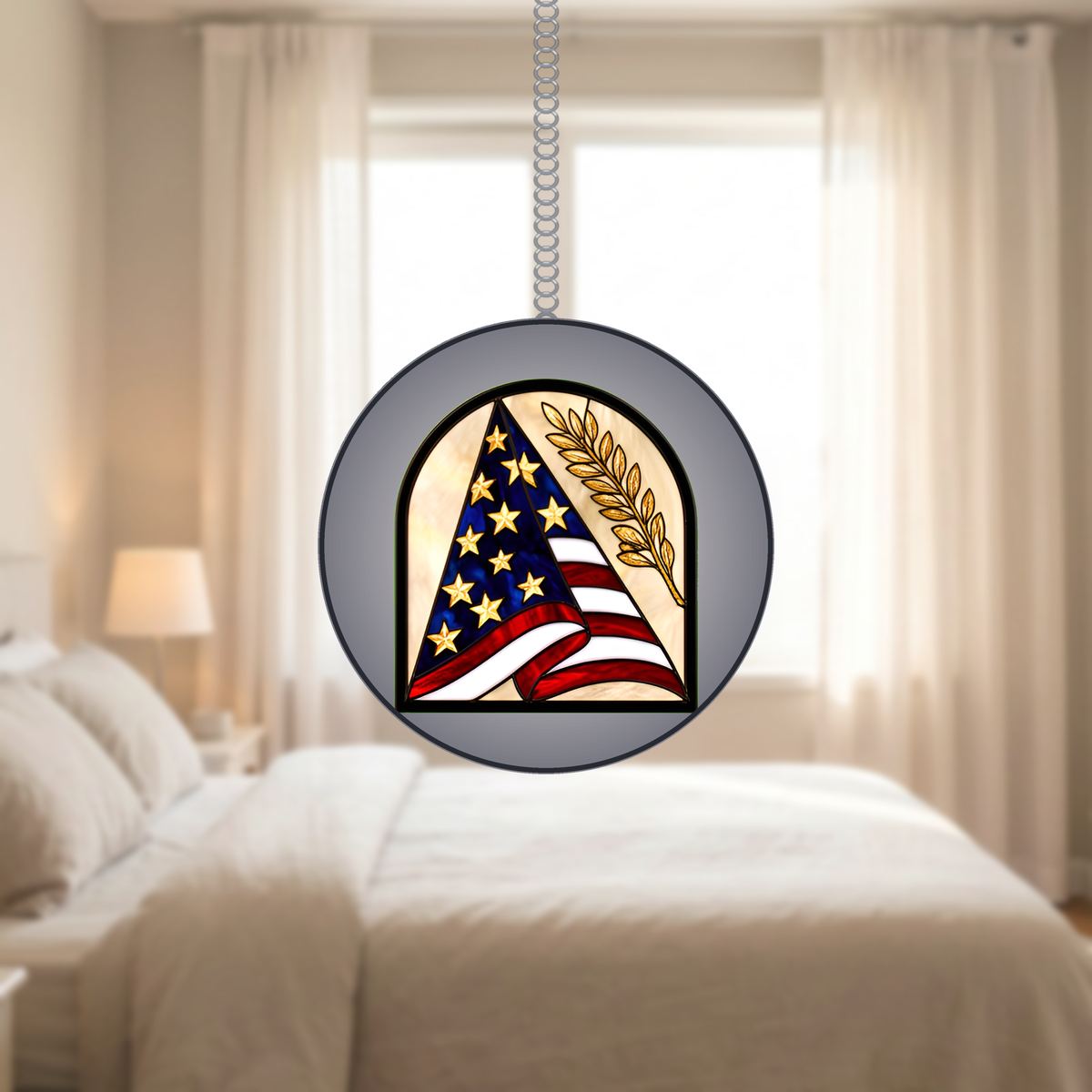 Folded Flag Memorial Arch Stained Glass Suncatcher